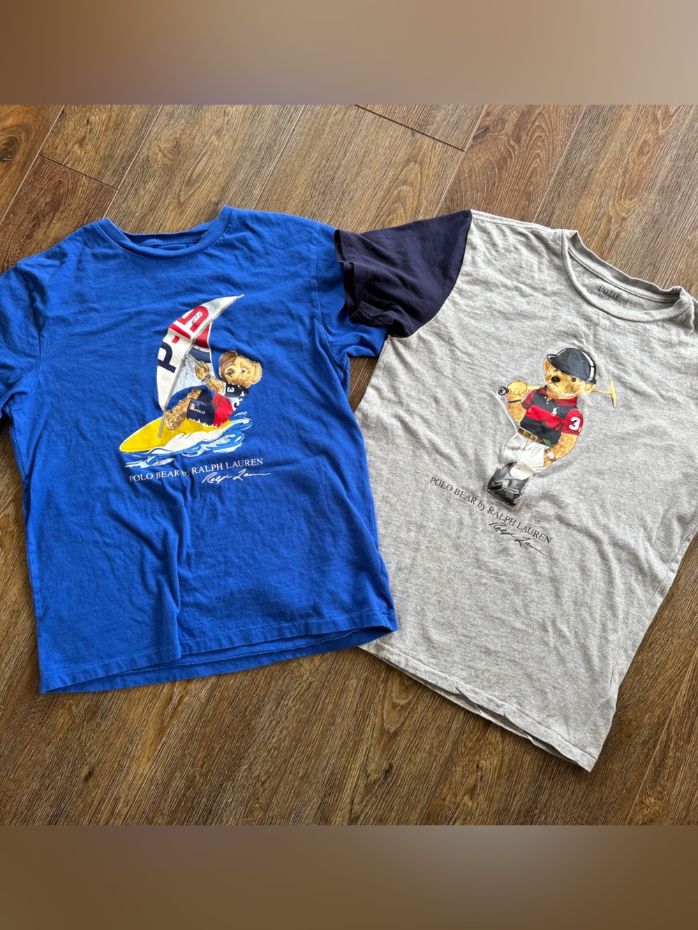 Polo Ralph Lauren Blue Sailboat Graphic Tee & Gray Bear Raglan Tee Set 14/16